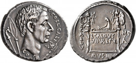 C. Coelius Caldus, 53 BC. Denarius (Silver, 19 mm, 4.05 g, 1 h), Rome. C•COEL•CALDVS / COS Bare head of the consul C. Coelius Caldus to right; to left...