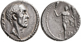 C. Antius C.f. Restio, 47 BC. Denarius (Silver, 18 mm, 4.07 g, 3 h), Rome. RESTIO Bare head of the tribune C. Antius Restio to right. Rev. C•ANTIVS•C•...