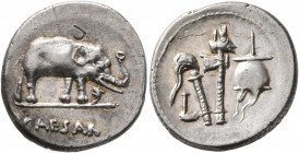 Julius Caesar, 49-44 BC. Denarius (Silver, 20 mm, 4.00 g, 10 h), military mint moving with Caesar in Gallia Narbonensis or Hispania Citerior, 49-48. C...