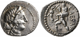 Julius Caesar, 49-44 BC. Denarius (Silver, 17 mm, 3.85 g, 7 h), military mint moving with Caesar in North Africa, 48-47. Diademed head of Venus to rig...