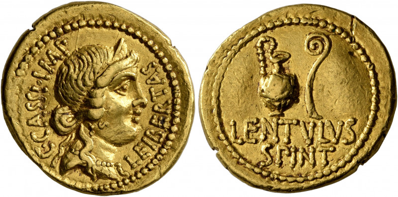 C. Cassius Longinus, 43-42 BC. Aureus (Gold, 20 mm, 8.09 g, 6 h), with P. Cornel...