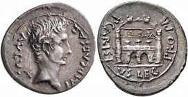 Augustus, 27 BC-AD 14. Denarius (Silver, 20 mm, 3.39 g, 5 h), Emerita, circa 25-23 BC. IMP CAESAR AVGVST Bare head of Augustus to right. Rev. P CARISI...