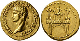 Nero Claudius Drusus, died 9 BC. Aureus (Gold, 20 mm, 7.71 g, 2 h), Lugdunum, struck under Claudius, circa 41-45. NERO•CLAVDIVS•DRVSVS•GERMANICVS•IMP ...