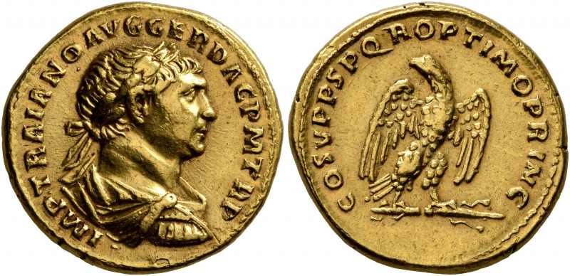 Trajan, 98-117. Aureus (Gold, 20 mm, 7.45 g, 6 h), Rome, 107-108. IMP TRAIANO AV...