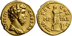 Aelius, Caesar, 136-138. Aureus (Gold, 19 mm, 7.14 g, 6 h), Rome, 137. L•AELIVS CAESAR Bare-headed and draped bust of Aelius to right. Rev. TR POT COS...