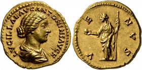 Lucilla, Augusta, 164-182. Aureus (Gold, 20 mm, 7.23 g, 1 h), Rome, 161-162. LVCILLAE AVG ANTONINI AVG F Draped bust of Lucilla to right. Rev. VENVS V...