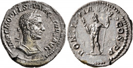 Macrinus, 217-218. Denarius (Silver, 19 mm, 2.90 g, 11 h), Rome, summer 217-early 218. IMP C M OPEL SEV MACRINVS AVG Laureate and cuirassed bust of Ma...