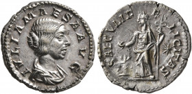 Julia Maesa, Augusta, 218-224/5. Denarius (Silver, 19 mm, 2.59 g, 7 h), Rome, 221-222. IVLIA MAESA AVG Draped bust of Julia Maesa to right. Rev. SAECV...