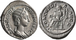 Orbiana, Augusta, 225-227. Denarius (Silver, 20 mm, 3.19 g, 7 h), Rome, 225. SALL BARBIA ORBIANA AVG Diademed and draped bust of Orbiana to right. Rev...