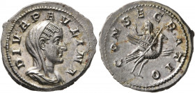 Diva Paulina, died before 235. Denarius (Silver, 21 mm, 3.74 g, 1 h), Rome, 236-238. DIVA PAVLINA Veiled and draped bust of Diva Paulina to right. Rev...