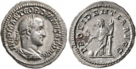 Gordian II, 238. Denarius (Silver, 20 mm, 3.25 g, 12 h), Rome, March-April 238. IMP M ANT GORDIANVS AFR AVG Laureate, draped and cuirassed bust of Gor...