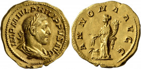 Philip I, 244-249. Aureus (Gold, 20 mm, 4.83 g, 1 h), Rome, 245-246. IMP M IVL PHILIPPVS AVG Laureate, draped and cuirassed bust of Philip I to right,...