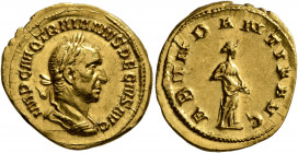 Trajan Decius, 249-251. Aureus (Gold, 21 mm, 4.88 g, 2 h), Rome, 250-251. IMP C M Q TRAIANVS DECIVS AVG Laureate and cuirassed bust of Trajan Decius t...