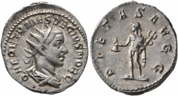 Herennius Etruscus, as Caesar, 249-251. Antoninianus (Silver, 22 mm, 4.09 g, 1 h), Rome, 250-251. Q HER ETR MES DECIVS NOB C Radiate and draped bust o...