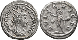 Quietus, usurper, 260-261. Antoninianus (Billon, 21 mm, 4.27 g, 6 h), Samosata. IMP C FVL QVIETVS P F AVG Radiate, draped and cuirassed bust of Quietu...