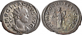 Tacitus, 275-276. Antoninianus (Silvered bronze, 25 mm, 3.60 g, 11 h), Lugdunum, March-April 276. IMP CL TACITVS AVG Radiate, draped and cuirassed bus...