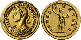 Probus, 276-282. 'Heavy Aureus' (Gold, 22 mm, 6.52 g, 1 h), Ticinum, 278. IMP C M AVR PROBVS AVG Laureate and cuirassed bust of Probus to left, wearin...