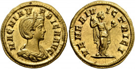 Magnia Urbica, Augusta, 283-285. Aureus (Gold, 20 mm, 4.23 g, 11 h), Rome, 284. MAGNIA VRBICA AVG Diademed and draped bust of Magnia Urbica to right. ...