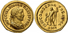 Diocletian, 284-305. Aureus (Gold, 20 mm, 5.32 g, 12 h), Antiochia, 286. IMP C G VAL DIOCLETIANVS P F AVG Laureate, draped and cuirassed bust of Diocl...