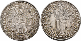 SWITZERLAND. Bern, 1494. Guldiner (Silver, 41 mm, 29.75 g, 12 h). Bear walking left below imperial double eagle; above, semicircle consisting of the c...