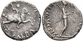 Galba, as Imperator. 3 April-2nd half of June 68. Denarius (Silver, 16 mm, 3.59 g, 5 h), uncertain mint in Spain. GALBA IMPER[ATOR] Galba, in military...