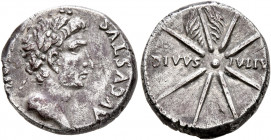 Forces of Galba in Spain. In the name of Augustus, 27 BC-AD 14. Denarius (Silver, 17 mm, 3.71 g, 8 h), uncertain mint in Spain. Group A.II, 3 April-2n...