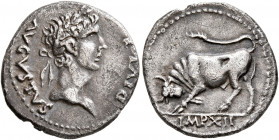 Forces of Galba in Spain. In the name of Augustus, 27 BC-AD 14. Denarius (Silver, 17 mm, 3.15 g, 6 h), uncertain mint in Spain. Group A.III, 3 April-2...