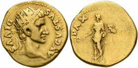 Forces of Galba in Spain. In the name of Divus Augustus, died AD 14. Aureus (Gold, 19 mm, 7.07 g, 5 h), uncertain mint in Spain. Group A.VII, 3 April-...