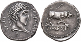 Forces of Galba in Spain. In the name of Divus Augustus, died AD 14. Denarius (Silver, 17 mm, 3.45 g, 10 h), uncertain mint in Spain. Group A.VIII, 3 ...