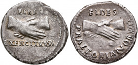 Rhine Legions. Anonymous, circa May-June 68. Denarius (Silver, 18 mm, 3.40 g, 11 h), uncertain mint in Gaul or in the Rhine Valley. 'Fides Group'. FID...