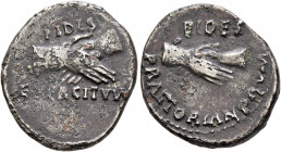 Rhine Legions. Anonymous, circa May-June 68. Denarius (Subaeratus, 19 mm, 3.11 g, 6 h), uncertain mint in Gaul or in the Rhine Valley. 'Fides Group'. ...