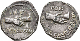 Rhine Legions. Anonymous, circa May-June 68. Denarius (Subaeratus, 18 mm, 2.07 g, 6 h), uncertain mint in Gaul or in the Rhine Valley. 'Fides Group'. ...