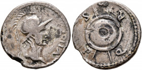 Rhine Legions. Anonymous, circa May/June-December 68. Denarius (Subaeratus, 18 mm, 2.84 g, 9 h), uncertain mint in Gaul or in the Rhine Valley. 'Virtu...