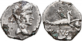 Rhine Legions. In the name of Augustus, 27 BC-AD 14. Denarius (Subaeratus, 17 mm, 2.22 g, 5 h), uncertain mint in Gaul or in the Rhine Valley. Group A...