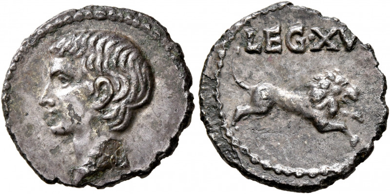 Rhine Legions. In the name of Augustus, 27 BC-AD 14. Denarius (Subaeratus, 17 mm...