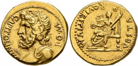 Forces of Vitellius in Gaul and in the Rhine Valley. Anonymous, January/February-mid April 69. Aureus (Gold, 18 mm, 7.51 g, 7 h), Lugdunum. 'Jupiter-V...
