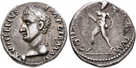 Vitellius, as Imperator. 2 January-18 July 69. Denarius (Subaeratus, 17 mm, 3.05 g, 6 h), uncertain mint in the Rhine Valley. 'Plated Jupiter-Vesta Gr...