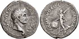 Forces of Vitellius in Spain. In the name of Divus Augustus, died AD 14, 2 January-19 April 69. Denarius (Silver, 19 mm, 3.40 g, 6 h), uncertain mint ...