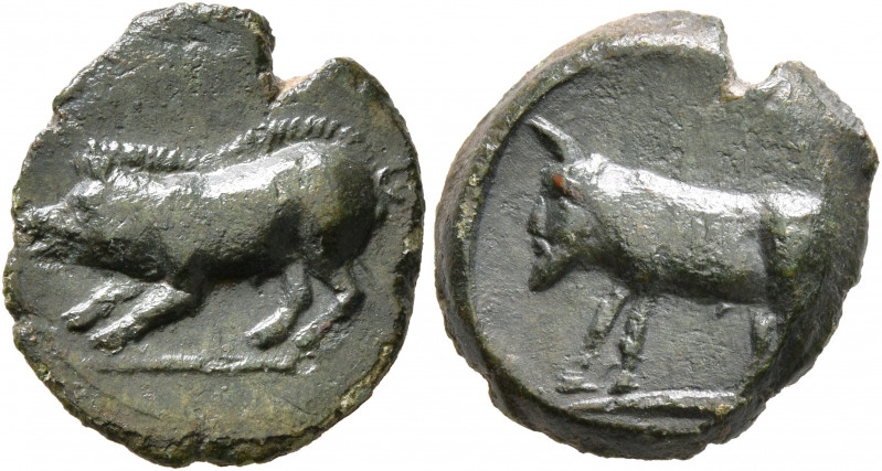 SICILY. Halykiai. Circa 390-370 BC. Tetras or Trionkion (Bronze, 15 mm, 2.79 g, ...