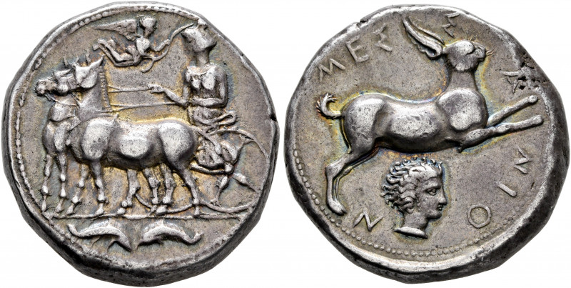 SICILY. Messana. 412-408 BC. Tetradrachm (Silver, 24 mm, 17.25 g, 2 h). The nymp...