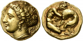 SICILY. Syracuse. Dionysios I, 405-367 BC. 100 Litrai or Double Dekadrachm (Gold, 14 mm, 5.81 g, 4 h), in the style of Kimon, circa 405-400 or somewha...