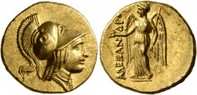 KINGS OF MACEDON. Alexander III ‘the Great’, 336-323 BC. Stater (Gold, 19 mm, 8.61 g, 12 h), Arados or Tarsos (?), circa 325/4-324/3. Head of Athena t...