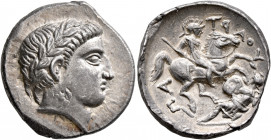 KINGS OF PAEONIA. Patraos, circa 335-315 BC. Tetradrachm (Silver, 24 mm, 12.59 g, 7 h), Damastion (?). Laureate head of Apollo to right. Rev. ΠΑ-ΤꟼΑΟΥ...