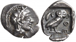 ATTICA. Athens. Circa 454-404 BC. Hemiobol (Silver, 8 mm, 0.36 g, 1 h). Head of Athena to right, wearing crested Attic helmet decorated with three oli...