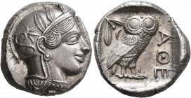 ATTICA. Athens. Circa 430s-420s BC. Tetradrachm (Silver, 24 mm, 17.19 g, 1 h). Head of Athena to right, wearing crested Attic helmet decorated with th...