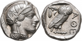 ATTICA. Athens. Circa 430s-420s BC. Tetradrachm (Silver, 23 mm, 17.23 g, 6 h). Head of Athena to right, wearing crested Attic helmet decorated with th...