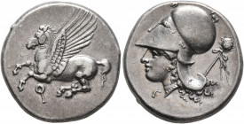 CORINTHIA. Corinth. Circa 375-300 BC. Stater (Silver, 21 mm, 8.58 g, 7 h). Pegasos flying left; below, Ϙ. Rev. Head of Athena to left, wearing Corinth...