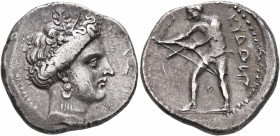 CRETE. Kydonia. Circa 320-270 BC. Stater (Silver, 25 mm, 11.51 g, 11 h), signed by Neuantos. NEYANTOΣ / [EΠOEI] Head of a nymph to right, her hair tie...