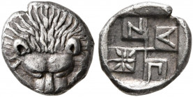 CIMMERIAN BOSPOROS. Pantikapaion. Circa 430-420 BC. Hemiobol (Silver, 7 mm, 0.32 g). Facing head of a lion. Rev. Quadripartite incuse square with wind...