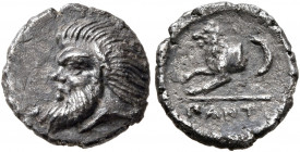 CIMMERIAN BOSPOROS. Pantikapaion. Circa 380-370 BC. Obol (Silver, 10 mm, 0.78 g, 1 h). Bearded head of Pan with animal ears and a pug nose to left. Re...